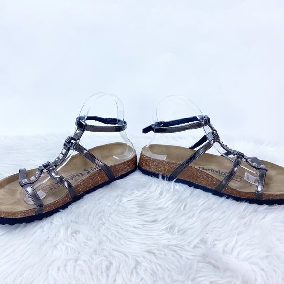 Betula by Birkenstock Womens 7 38 Silver/Brown Leather Studded Strappy Sandals - Picture 8 of 15